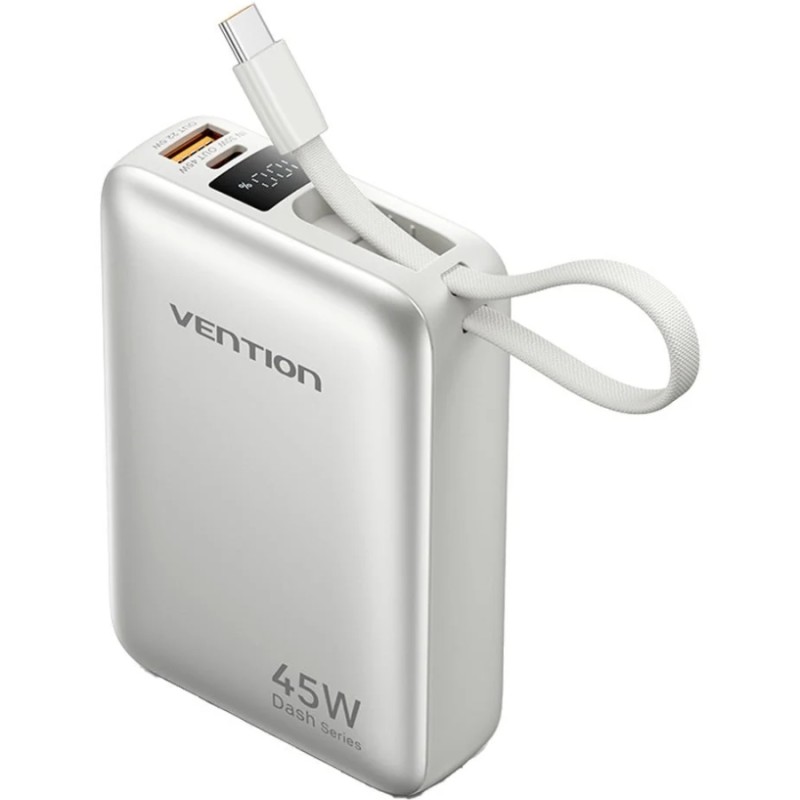 УМБ Vention 20000mAh 45W PD3.1, USB-A, USB-C In/Out, with Built-in USB-C cable Beige
