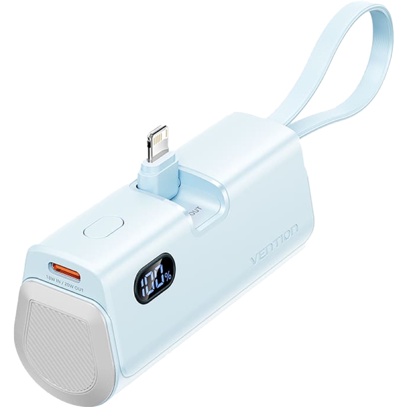 УМБ Vention 4800mAh 22,5W PD, USB-C In/Out, LED display, with built-in USB-C cable Blue
