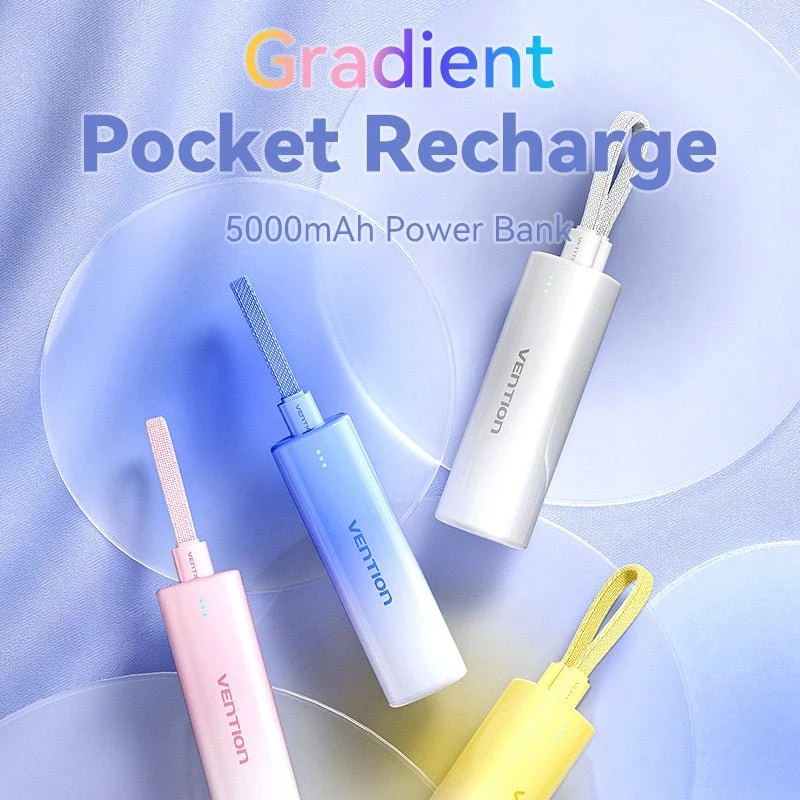 УМБ Vention 5000mAh 20W PD, USB-C In/Out, Lightning In/Out, with cable, Gold УМБ Vention 5000mAh 20W PD, USB-C In/Out, Lightning In/Out, with cable, Gold