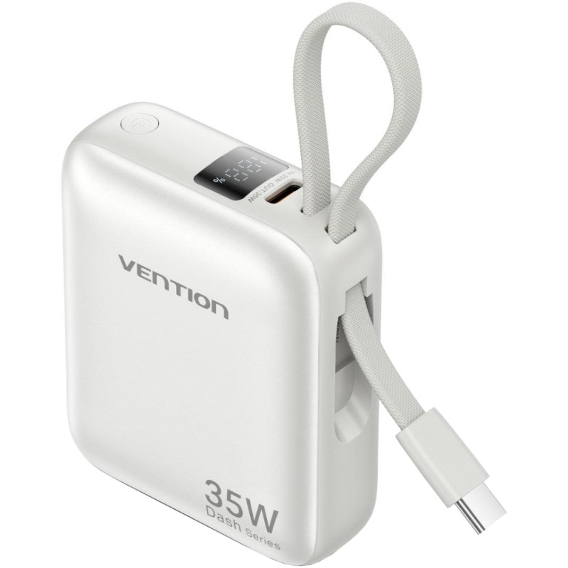 УМБ Vention 10000mAh 35W PD,Fast Charging,USB-C In/Out , built-in USB-C Cable,LED Display, Beige