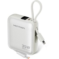 УМБ Vention 10000mAh 35W PD, USB-C In/Out, built-in USB-C, Lightning Cables, LED Display, Beige УМБ Vention 10000mAh 35W PD, USB-C In/Out, built-in USB-C, Lightning Cables, LED Display, Beige