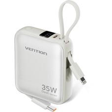 УМБ Vention 10000mAh 35W PD, USB-C In/Out, built-in USB-C, Lightning Cables, LED Display, Beige