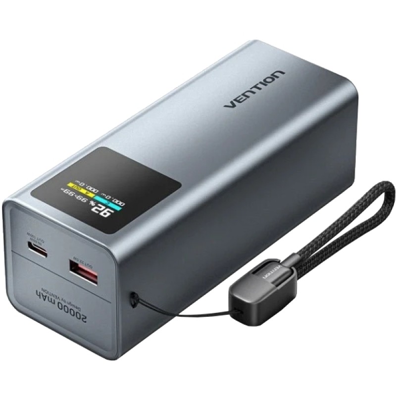 УМБ Vention 20000mAh 100W PD,QC3.0, USB-A,USB-C In/Out,with Built-in USB-C Cable, LED Display,Black