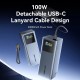 УМБ Vention 20000mAh 100W PD,QC3.0, USB-A,USB-C In/Out,with Built-in USB-C Cable, LED Display,Black