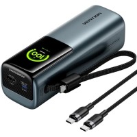 УМБ Vention 27000mAh 200W PD3.1, USB-A, USB-C In/Out, with Built-in USB-C Cable, TFT Display, Gray УМБ Vention 27000mAh 200W PD3.1, USB-A, USB-C In/Out, with Built-in USB-C Cable, TFT Display, Gray