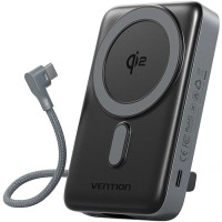 УМБ Vention Magnetic Wireless 10000mAh 35W PD USB-C In/Out, with built-in USB-C cable, QI-2 15W Gray УМБ Vention Magnetic Wireless 10000mAh 35W PD USB-C In/Out, with built-in USB-C cable, QI-2 15W Gray