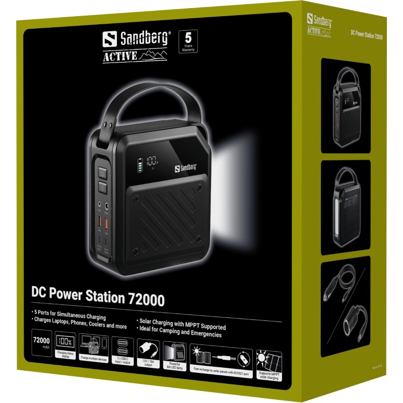УМБ Sandberg 72000mAh 268W, DC9,6–12,6v, 2xUSB-A, 2xUSB-C 100w In/Out, LMFP, ліхтарик 6Вт