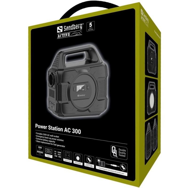 Зарядна станція Sandberg AC 300 (288 Вт/г) 300W, Type-C in/out 100W, Li-ion, ліхтарик 7Вт Зарядна станція Sandberg AC 300 (288 Вт/г) 300W, Type-C in/out 100W, Li-ion, ліхтарик 7Вт
