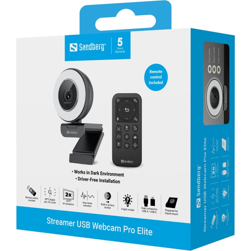 Веб-камера Sandberg Streamer USB Webcam Pro Elite Full HD, Remote control, USB-A/USB-C connection