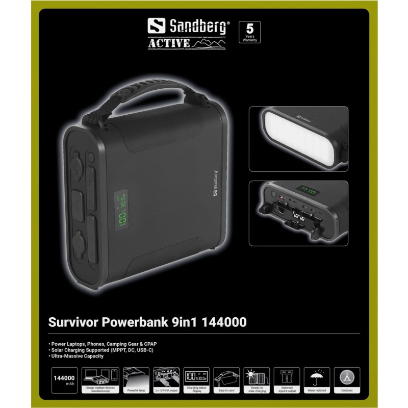 УМБ Sandberg 144000mAh Survivor 460.8 Вт/год, DC12-24В, 2xUSB-C, 2xUSB-A, 2xCar Lighter, MTTP УМБ Sandberg 144000mAh Survivor 460.8 Вт/год, DC12-24В, 2xUSB-C, 2xUSB-A, 2xCar Lighter, MTTP