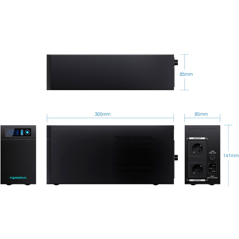 ДБЖ Marsriva MR-UF1200L, 1200ВА/720Вт, Line-Interactive, LED version, з літієвою батареєю