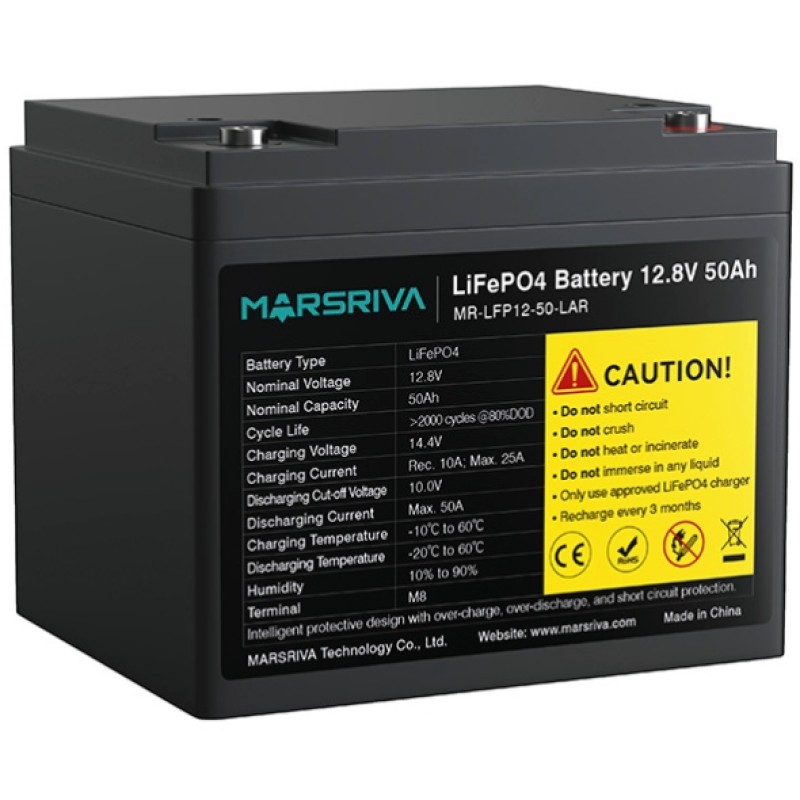 Акумуляторна батарея Marsriva LiFePO4, 12.8V/50Ah, Bluetooth Акумуляторна батарея Marsriva LiFePO4, 12.8V/50Ah, Bluetooth