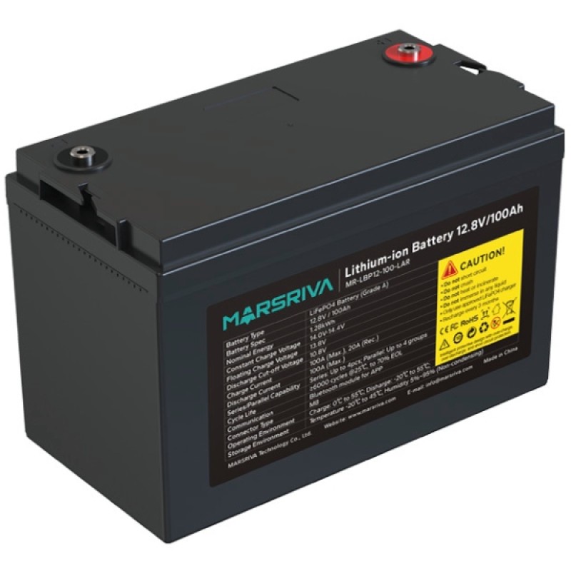 Акумуляторна батарея Marsriva LiFePO4, 12.8V/100Ah, (MR-LBP12-100-LAR), 1.28kWh