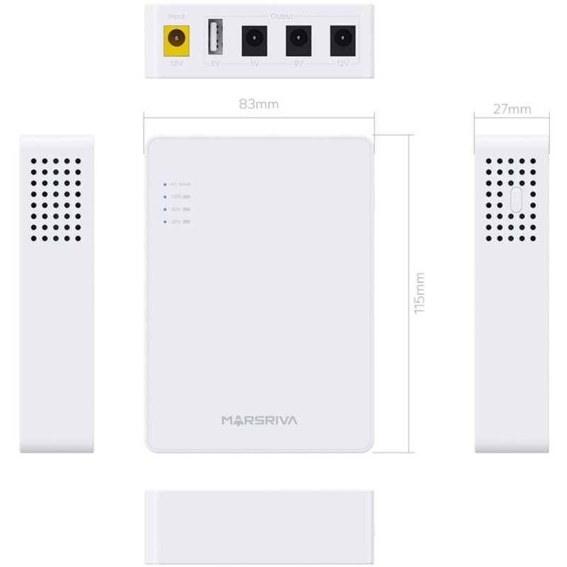 ДБЖ Marsriva DC Router UPS KP3EC 3xDC+USB OUT 5V/9V/12V, 2А/18W, 8400mAh, без БЖ