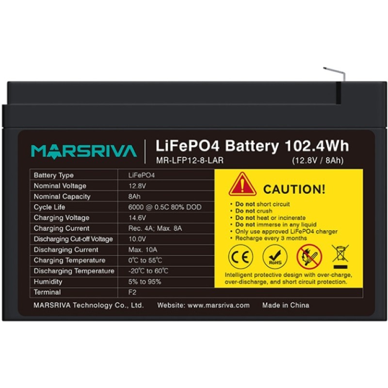 Акумуляторна батарея Marsriva 12.8V, 8.0A, літієва батарея