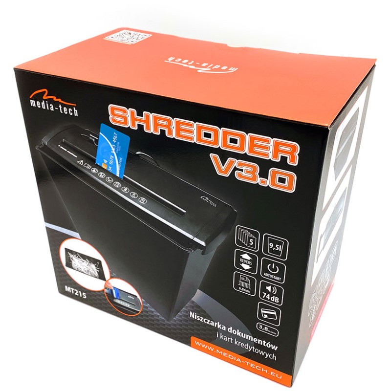 Знищувач документів Media-Tech MT215, A4, 80g х 5, CD/DVD, 9,5 л., P-1, O-1