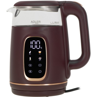 Електрочайник Adler AD 1305 burgundy 1850-2200Вт/ 1.7л/ скло/ встановлення температури/ Електрочайник Adler AD 1305 burgundy 1850-2200Вт/ 1.7л/ скло/ встановлення температури/