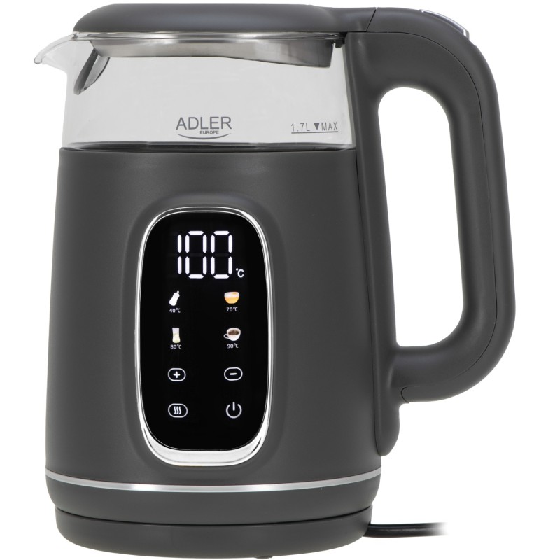 Електрочайник Adler AD 1305 grey 1850-2200Вт/ 1.7л/ скло/ встановлення температури/