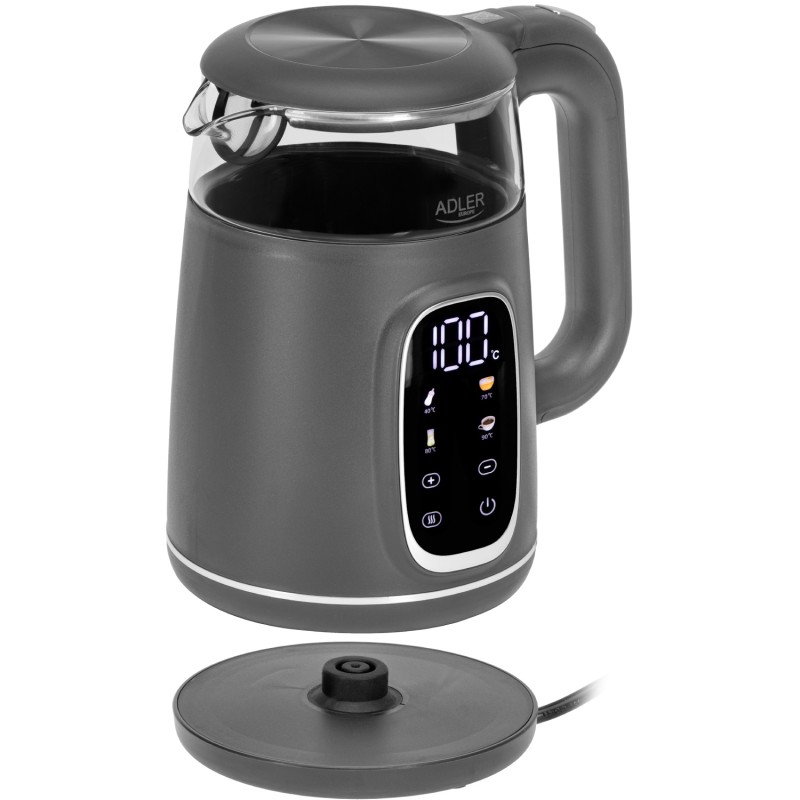 Електрочайник Adler AD 1305 grey 1850-2200Вт/ 1.7л/ скло/ встановлення температури/ Електрочайник Adler AD 1305 grey 1850-2200Вт/ 1.7л/ скло/ встановлення температури/
