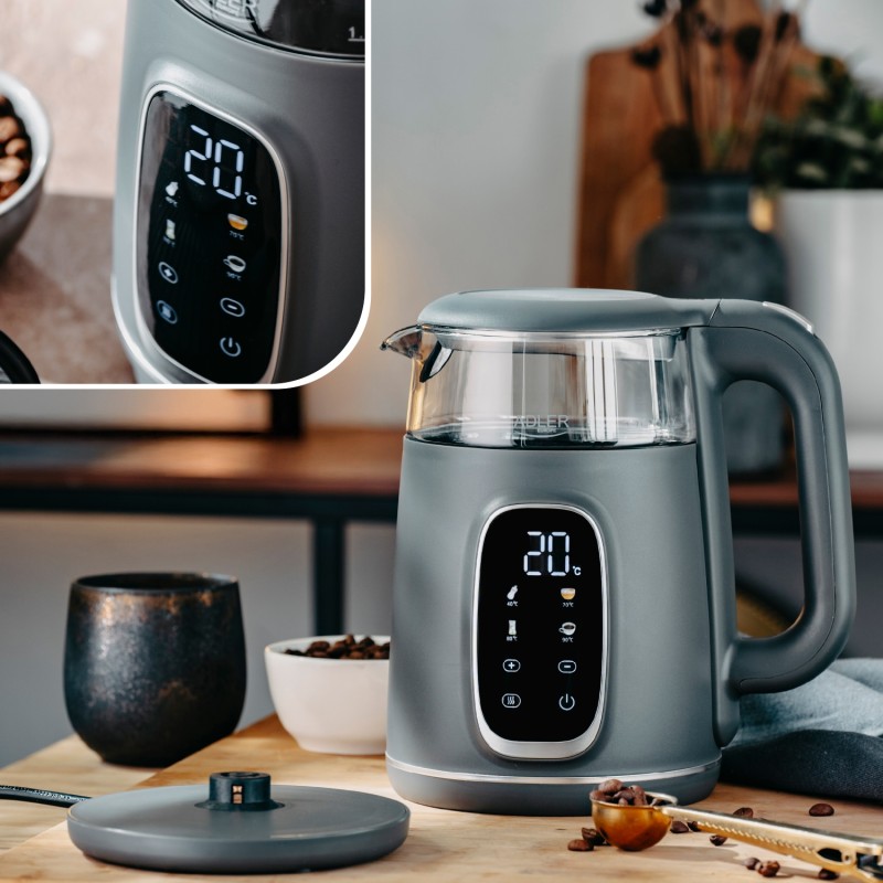 Електрочайник Adler AD 1305 grey 1850-2200Вт/ 1.7л/ скло/ встановлення температури/ Електрочайник Adler AD 1305 grey 1850-2200Вт/ 1.7л/ скло/ встановлення температури/