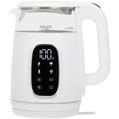 Електрочайник Adler AD 1305 white silver 1850-2200Вт/ 1.7л/ скло/ встановлення температури/ Електрочайник Adler AD 1305 white silver 1850-2200Вт/ 1.7л/ скло/ встановлення температури/
