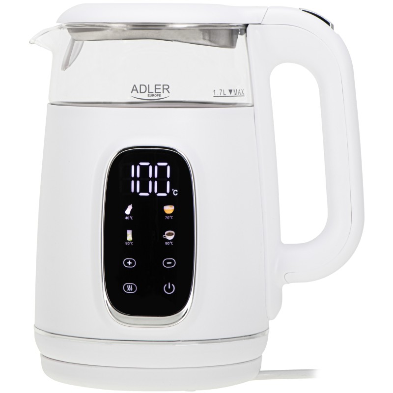 Електрочайник Adler AD 1305 white silver 1850-2200Вт/ 1.7л/ скло/ встановлення температури/