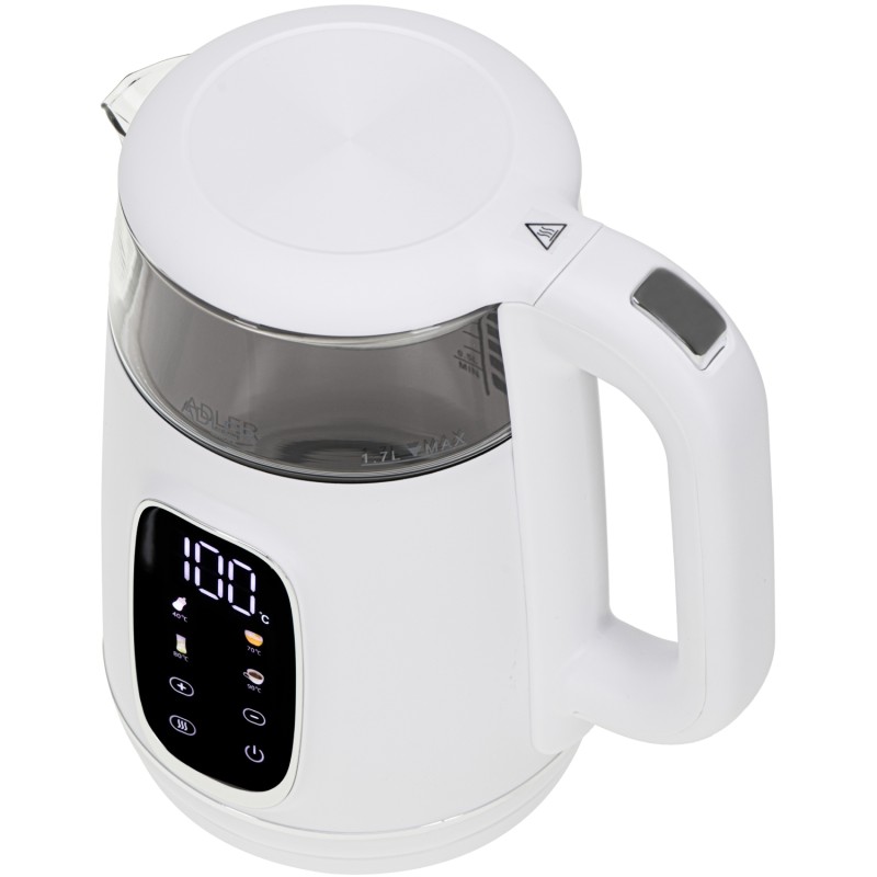 Електрочайник Adler AD 1305 white silver 1850-2200Вт/ 1.7л/ скло/ встановлення температури/