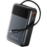 УМБ Vention 20000mAh 65W PD,QC3.0,USB-A,1хUSB-C In/Out, with Built-in USB-C Cable, LED Display,Black