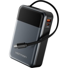 УМБ Vention 20000mAh 65W PD,QC3.0,USB-A,1хUSB-C In/Out, with Built-in USB-C Cable, LED Display,Black