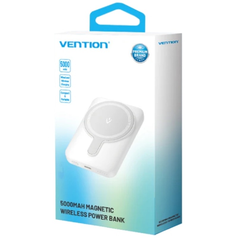 УМБ Vention Magnetic Wireless 5000mAh 20W 3A, PD USB-C In/Out ,Light Indicator, White