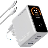 Зарядний пристрій 4xUSB 140W GaN (3хUSB-C+USB-A) + USB-C cable М-М White Vention