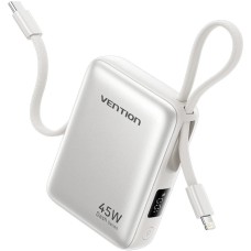 УМБ Vention 10000mAh 45W PD, QC3.0 USB-C In/Out, with Built-in USB-C and Lightning Cables Beige