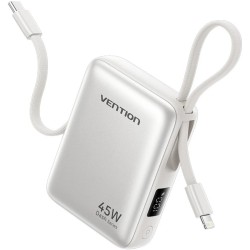 УМБ Vention 10000mAh 45W PD, QC3.0 USB-C In/Out, with Built-in USB-C and Lightning Cables Beige