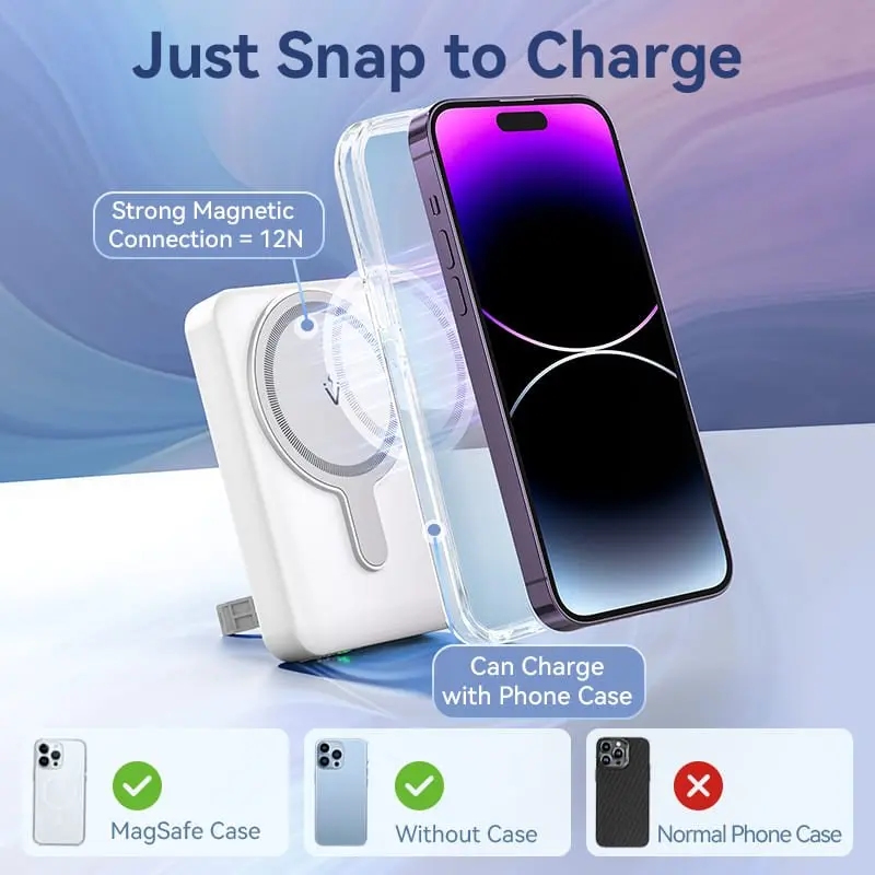 УМБ Vention Magnetic Wireless 10000mAh 22.5W PD,QC 3.0,USB-C,Lightning,USB-A,LED Display White