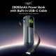 УМБ Vention 20000mAh 165W PD3.1, USB-A, USB-C In/Out, with Built-in USB-C cable, TFT Display, Gray