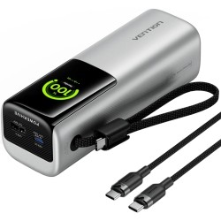УМБ Vention 20000mAh 165W PD3.1, USB-A, USB-C In/Out, with Built-in USB-C cable, TFT Display, Silver
