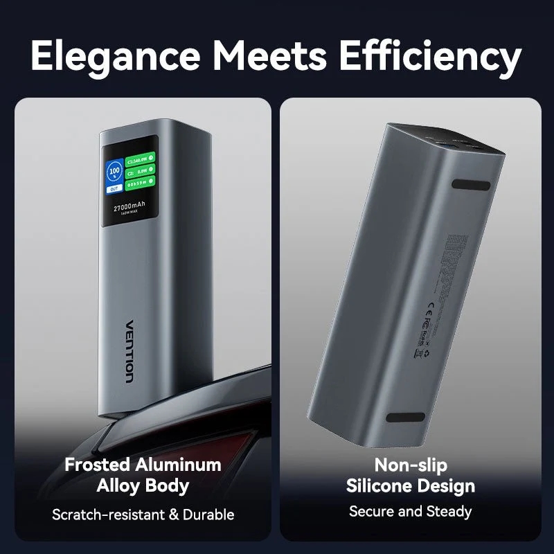 УМБ Vention 27000mAh 140W PD3.1, USB-A, 2xUSB-C, LED Display, Gray