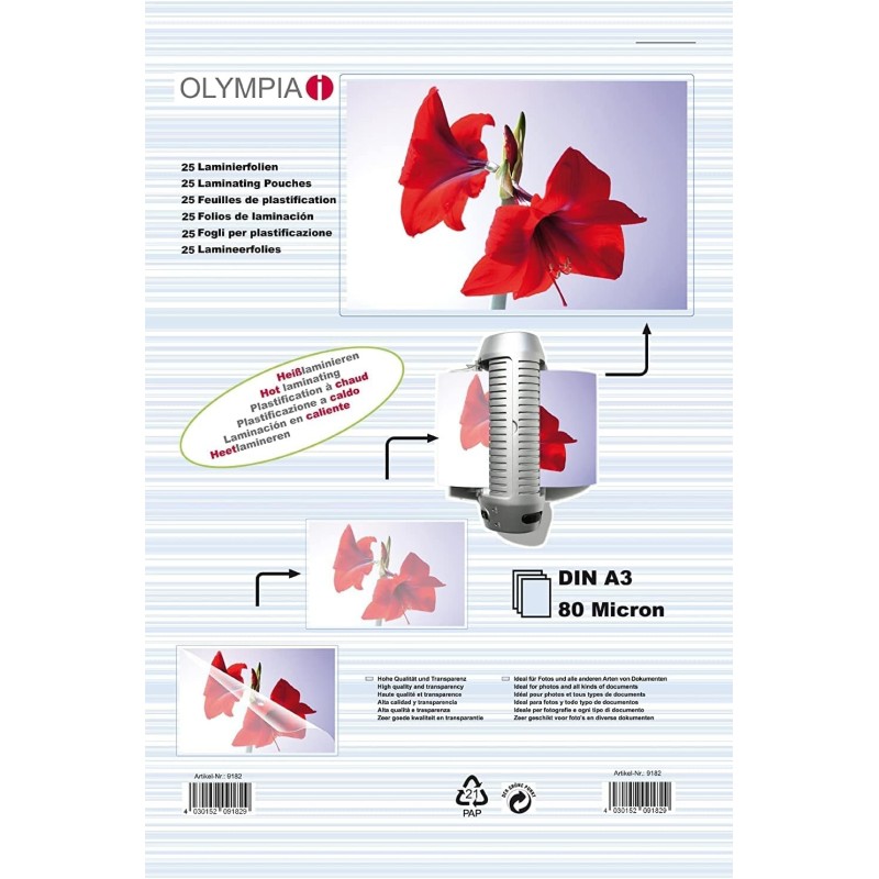 Плівка для ламінування Olympia Laminating Pouches, A3, 80 Mic, 25 pcs