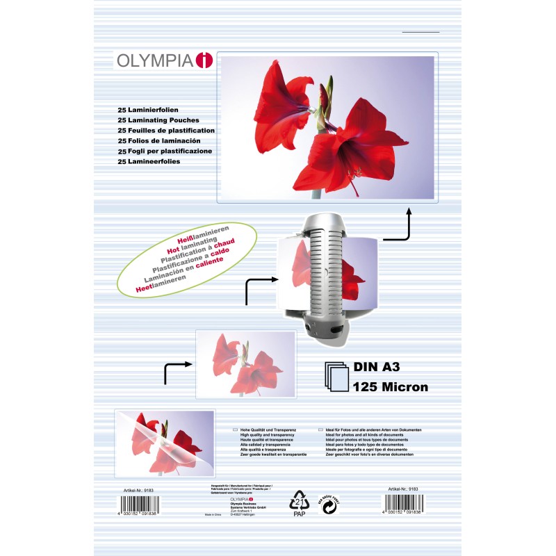 Плівка для ламінування Olympia Laminating Pouches, A3, 125 Mic, 25 pcs