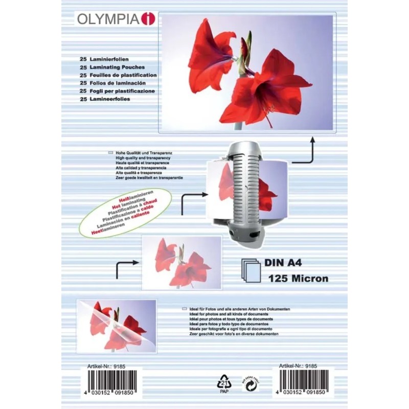 Плівка для ламінування Olympia Laminating Pouches, A4, 125 Mic, 25 pcs