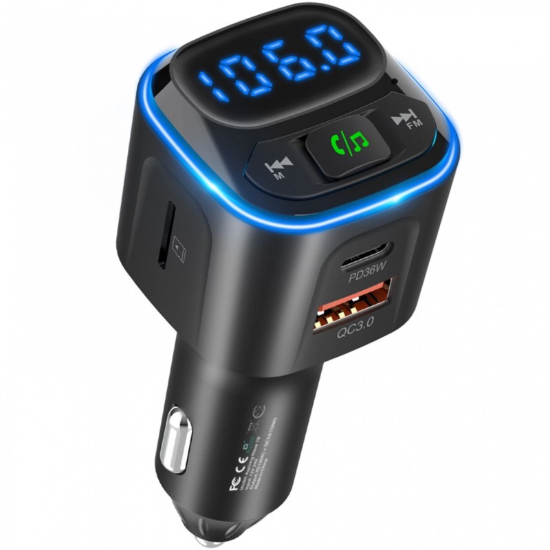 автомобільний FM-трансміттер Aspiring Wave 10 54W PD LED/Bluetooth//QC3.0, USB-C 36W
