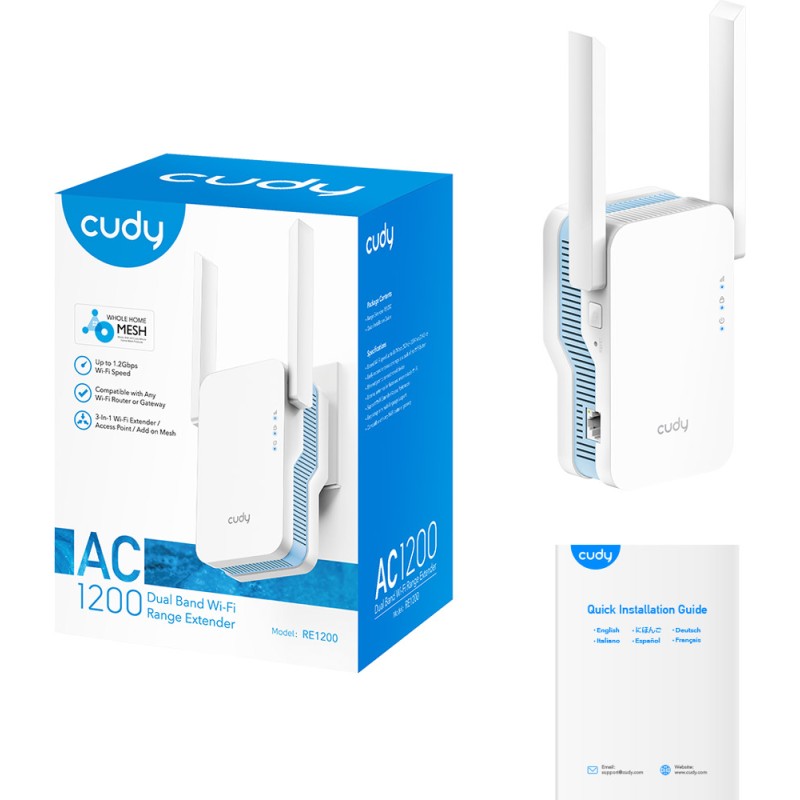 Підсилювач Wi-Fi сигналу Cudy RE1200 AC1200 Wi-Fi Mesh Repeater Підсилювач Wi-Fi сигналу Cudy RE1200 AC1200 Wi-Fi Mesh Repeater