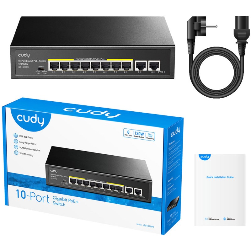 Комутатор (мережевий свіч) Cudy GS1010PE 8 PoE+ портів, 120 Вт