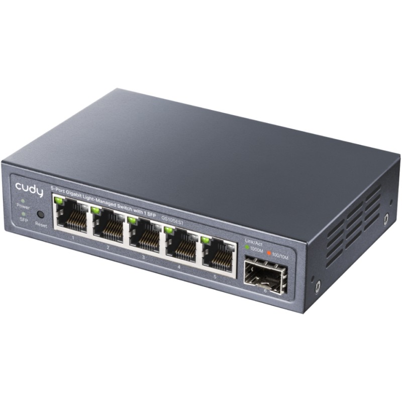 Комутатор (мережевий свіч) Cudy GS105ES1 5 гігабітних портів і SFP Комутатор (мережевий свіч) Cudy GS105ES1 5 гігабітних портів і SFP