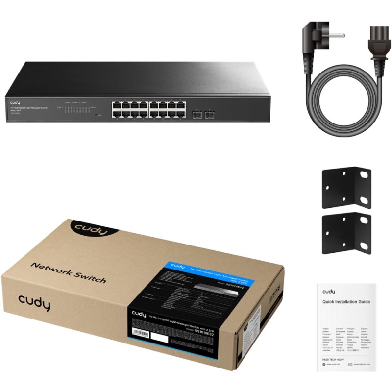 Комутатор (світч) Cudy GS1016ES2 16 Gigabit-портів і 2 SFP Комутатор (світч) Cudy GS1016ES2 16 Gigabit-портів і 2 SFP