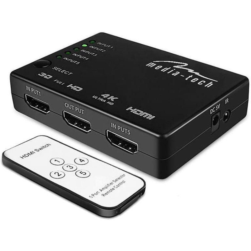 Комутатор HDMI 5xports HDMI switch, remote controlled, 4K resolution support Media-Tech