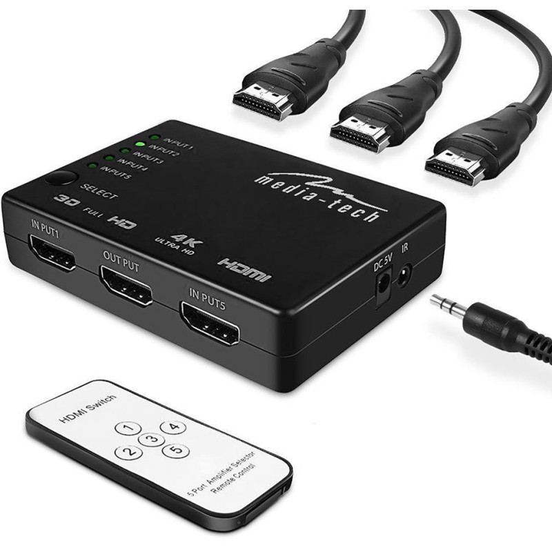 Комутатор HDMI 5xports HDMI switch, remote controlled, 4K resolution support Media-Tech