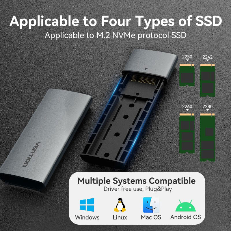 Зовнішня кишеня (корпус) Vention KPGH0 для SSD M.2 NVMe USB Type-C 3.2 сіра