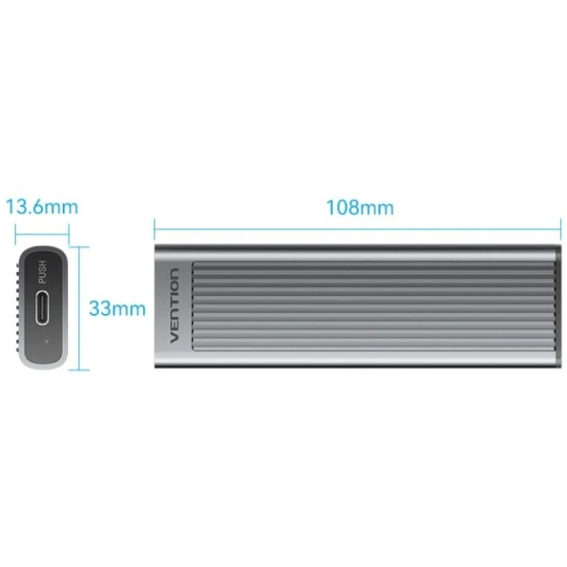 Зовнішня кишеня (корпус) Vention для SSD M.2 NVMe, Type-C 10 Гбіт/с, сіра
