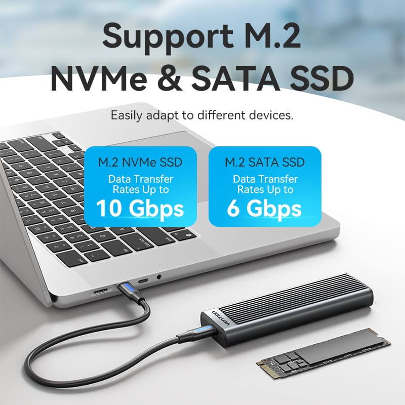 Зовнішня кишеня (корпус) Vention для SSD M.2 NVMe, Type-C 10 Гбіт/с, сіра